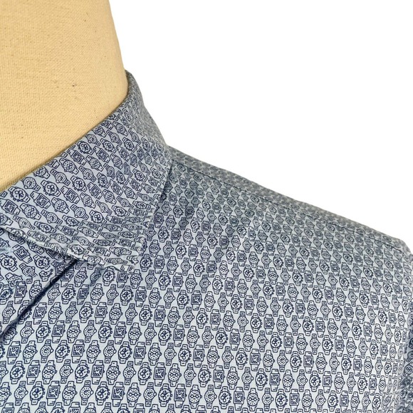 Peter Millar Men's XL Blue Wrist Watch Print Short Sleeve Button Front Shirt - Picture 3 of 10